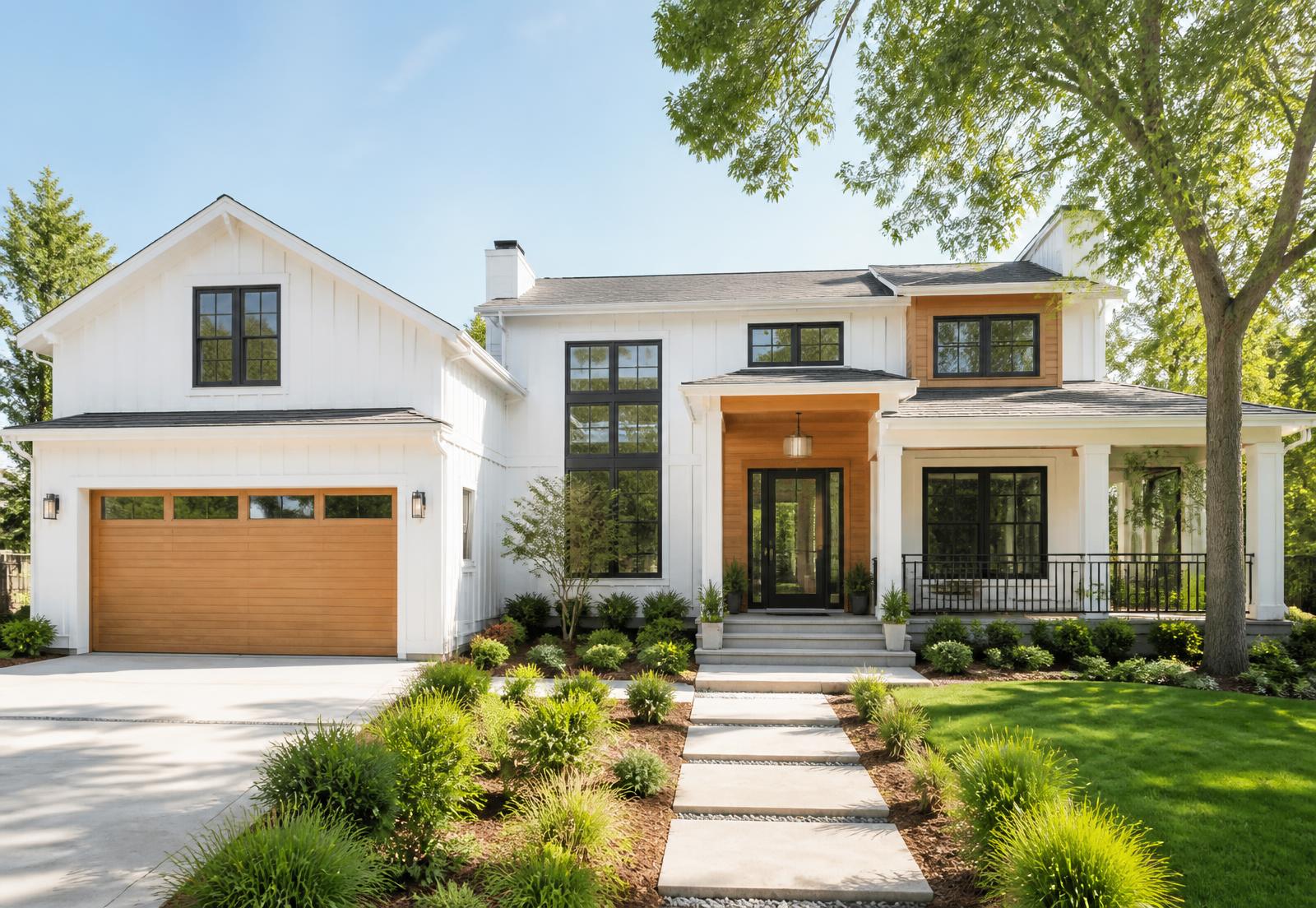 Bright modern home exterior served by Perfecto Heating and Air