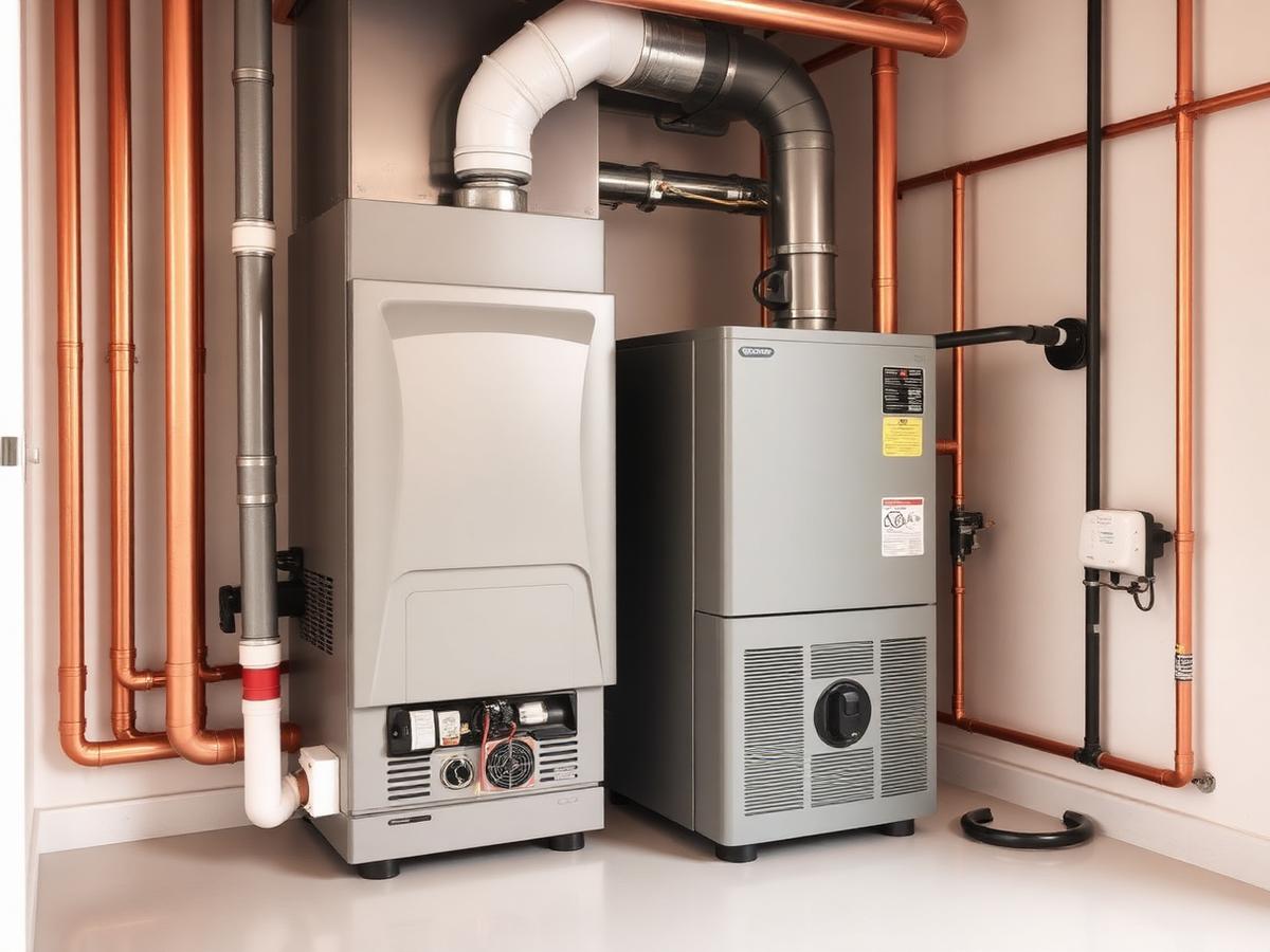 High-efficiency furnace and heating equipment in a tidy utility room